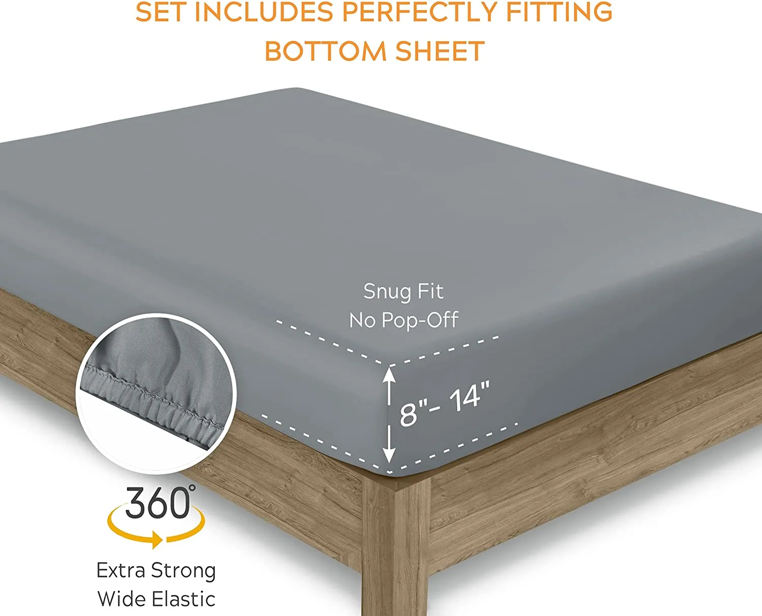 100% Organic Cotton Sheets - 4 Piece Bedding Set, Deep Pocket with All-Around Elastic, Full, Dark Grey
