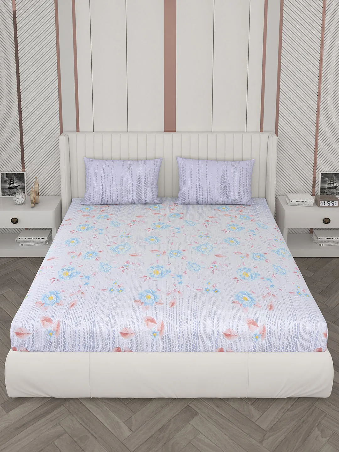 104 TC Cotton Double Bedsheet with 2 Pillow Covers