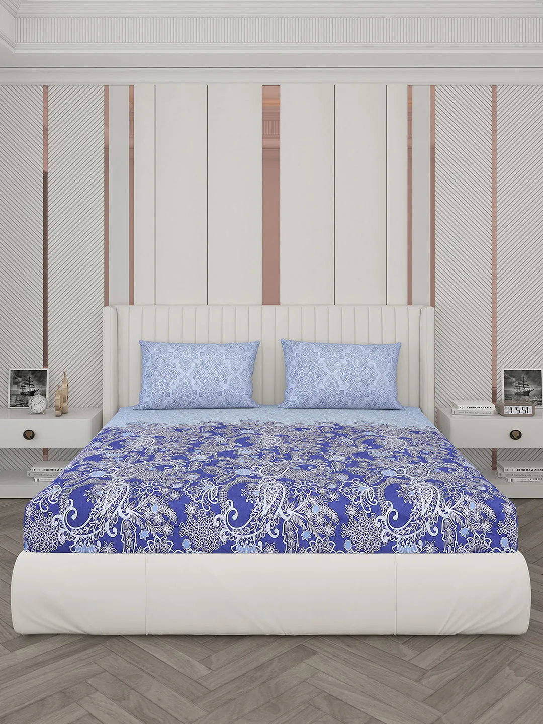 104 TC Cotton Double Bedsheet with 2 Pillow Covers