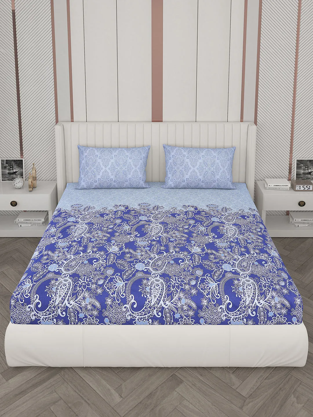 104 TC Cotton Double Bedsheet with 2 Pillow Covers