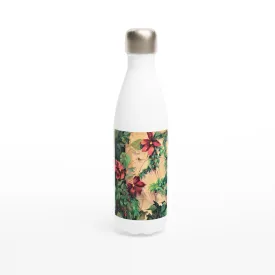 17oz White Stainless Steel Bottle with 'Climatis' Floral Artwork by American Artist Barbara Cleary