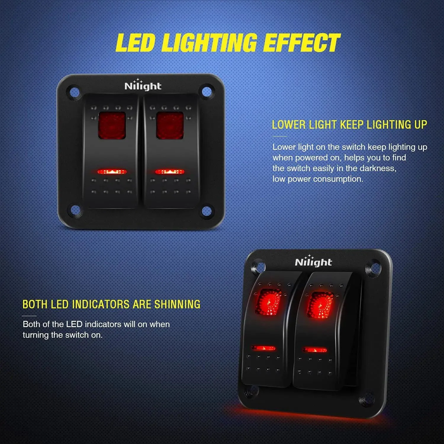 2Gang Aluminum 5Pin ON/Off Rocker Switch Panel Red
