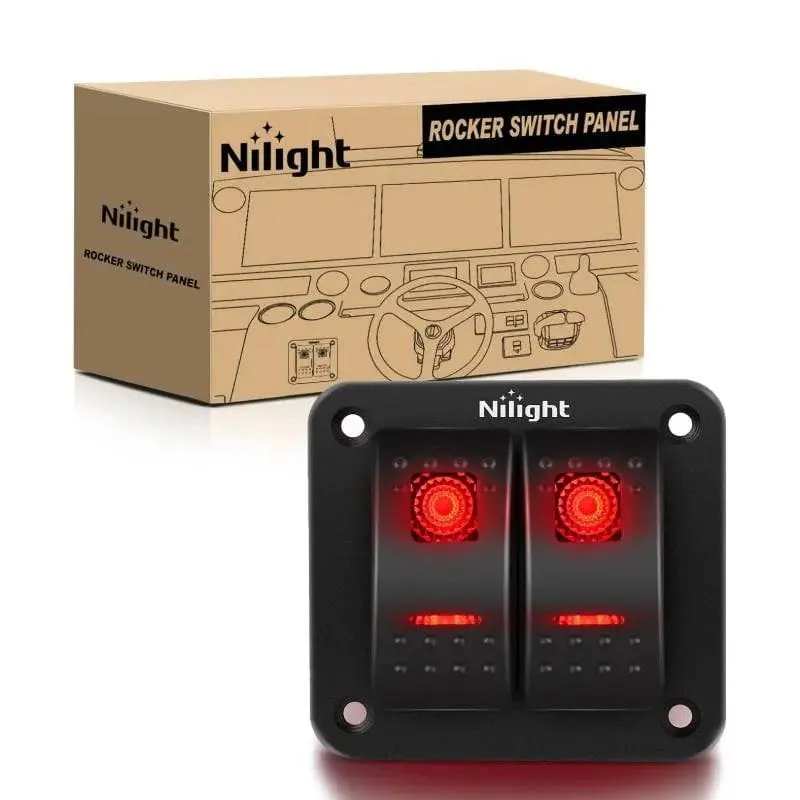 2Gang Aluminum 5Pin ON/Off Rocker Switch Panel Red