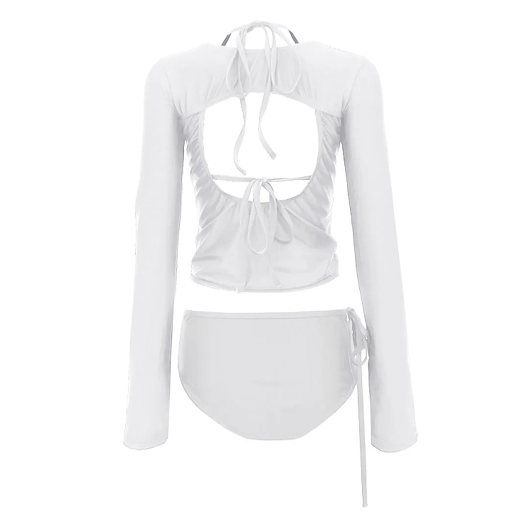 3-PIECE GARTER SWIM SUIT WHITE
