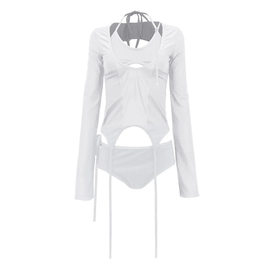 3-PIECE GARTER SWIM SUIT WHITE