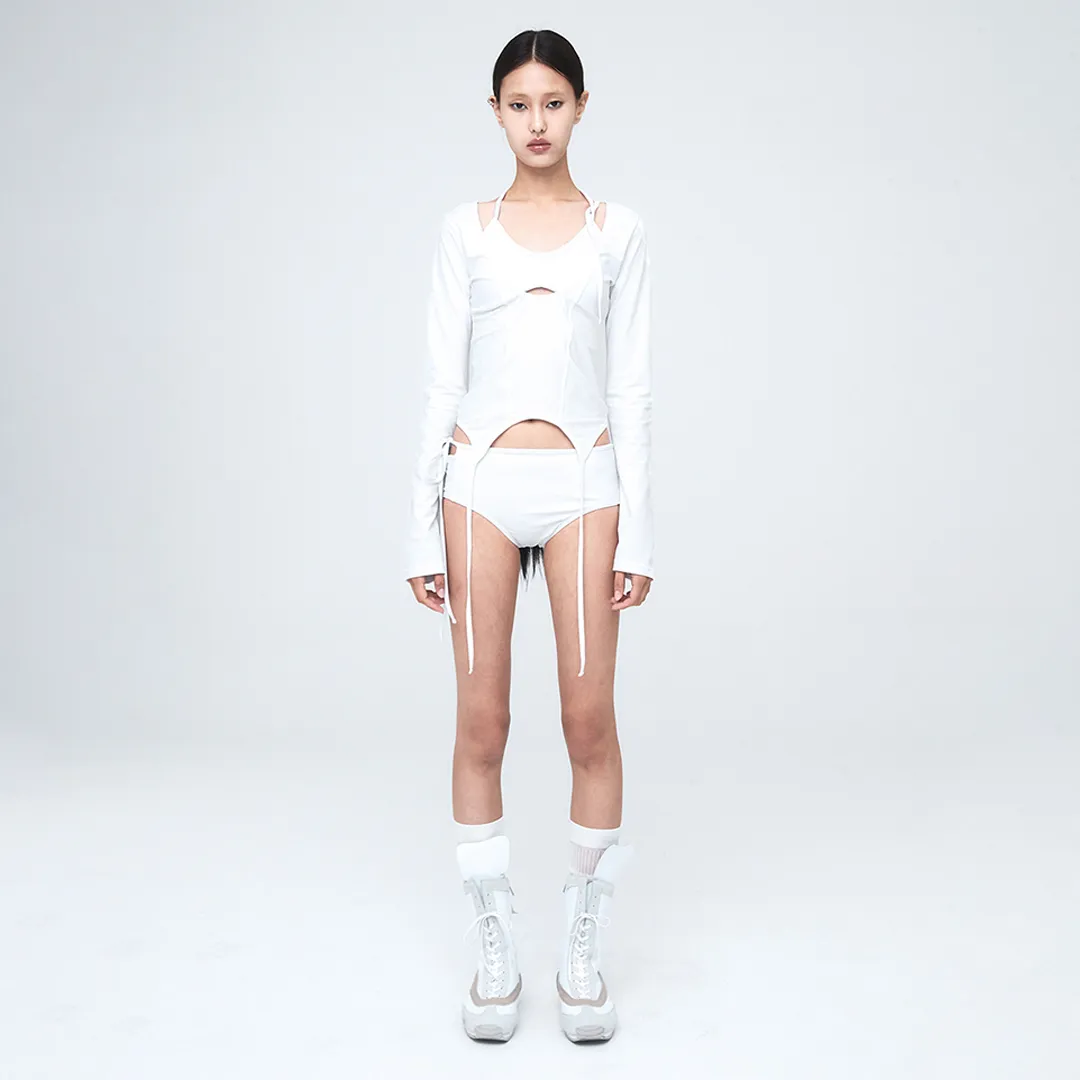 3-PIECE GARTER SWIM SUIT WHITE