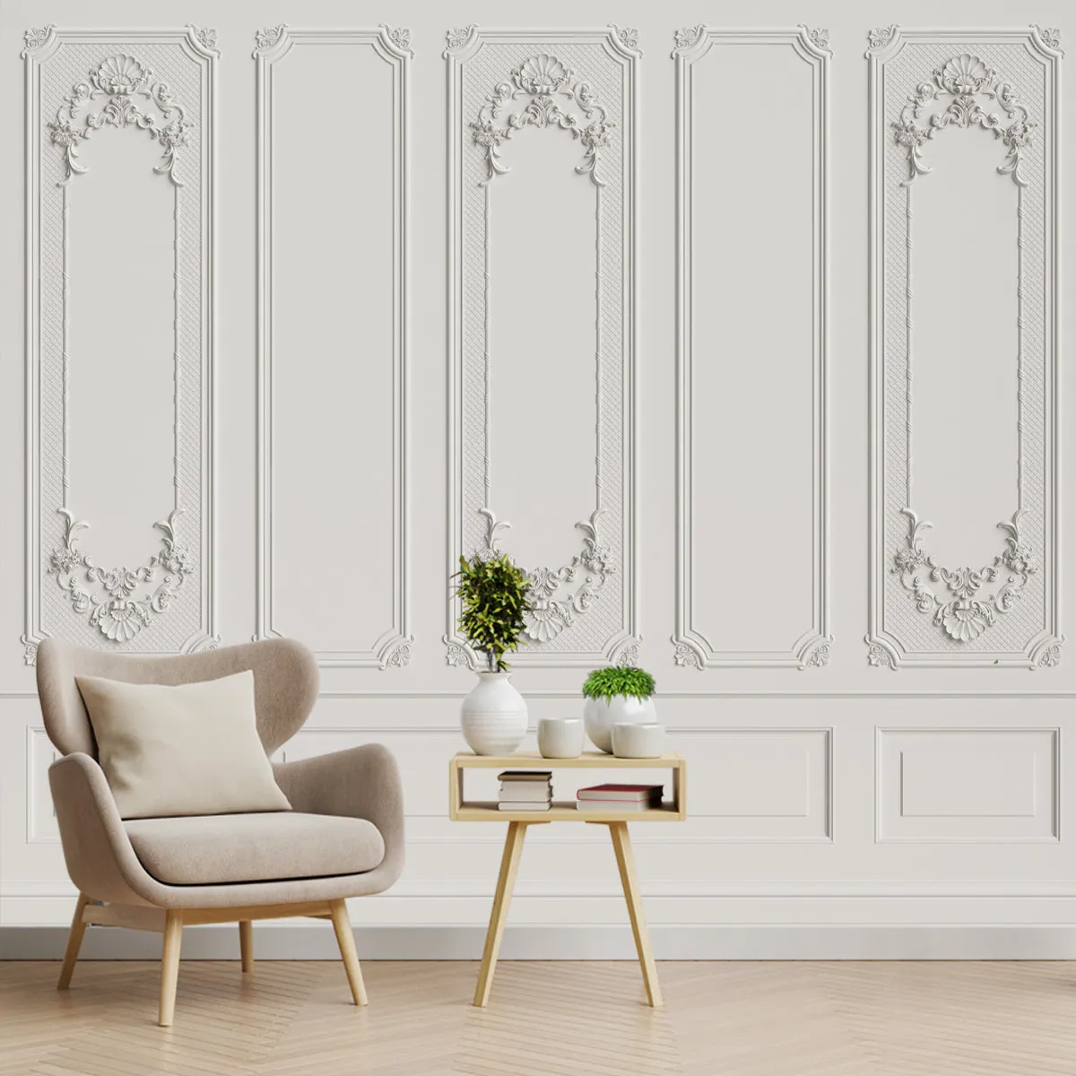 3D Moulding Look Wallpaper Design for Rooms, Grey