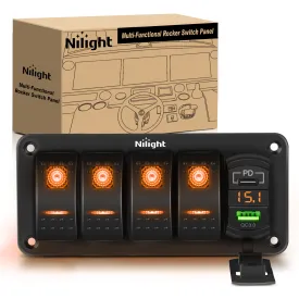 4 Gang Switch Panel With QC3.0 & PD Charger And Voltmerter with Orange Backlit