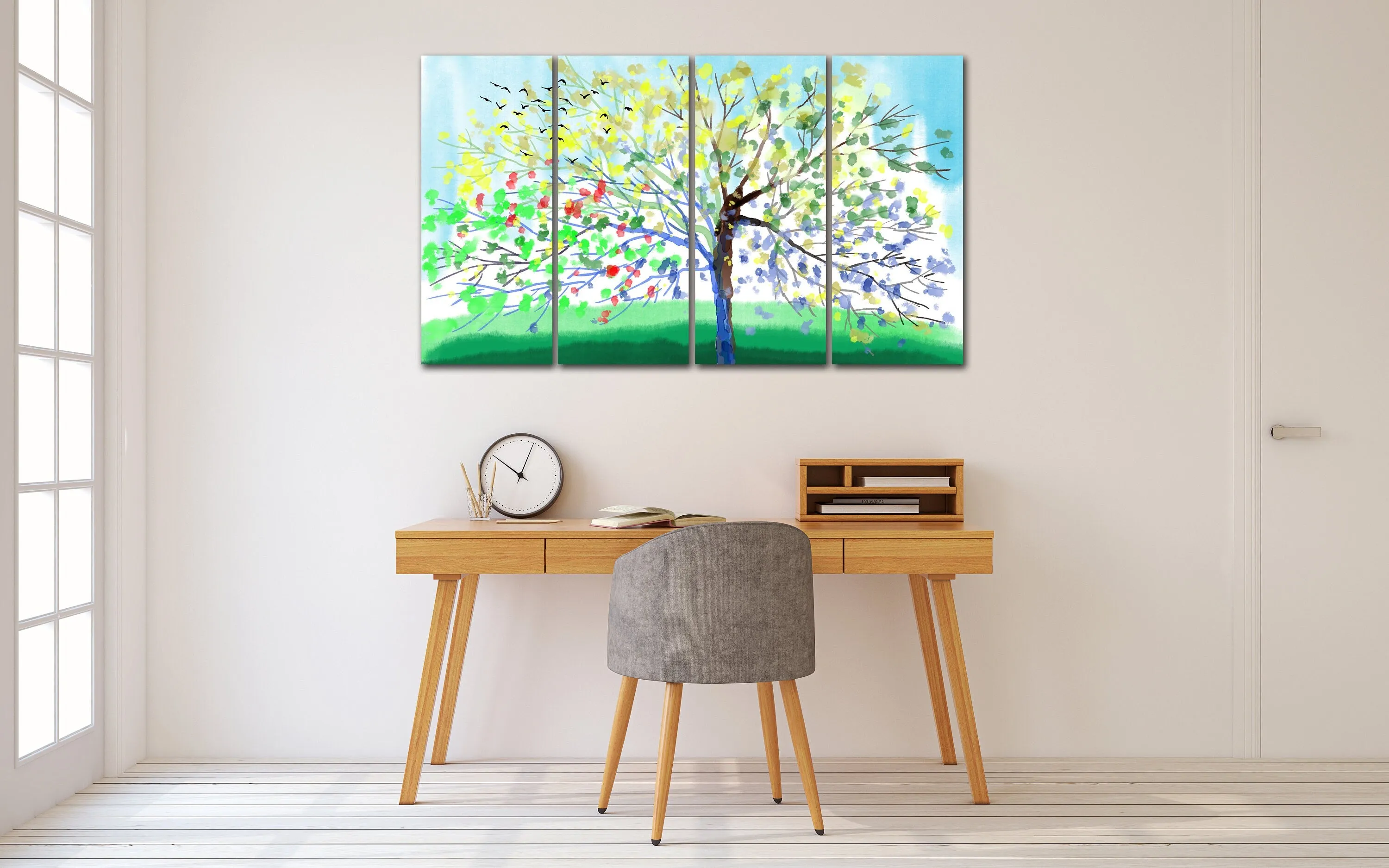 4 seasons tree wall art Four season tree Large canvas art canvas painting Multi panel wall art Extra large wall art