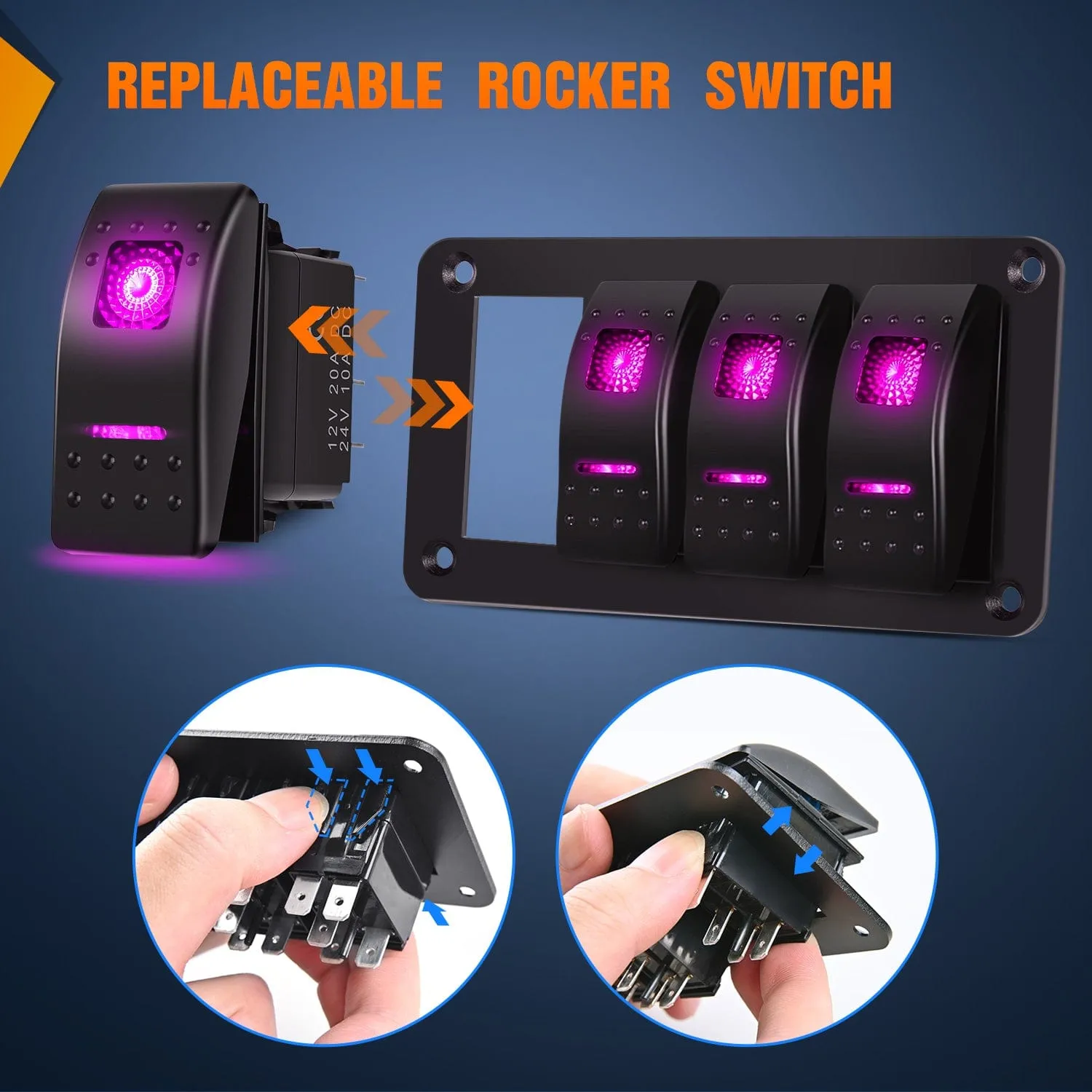 4Gang Aluminum 5Pin ON/Off Rocker Switch Panel Purple