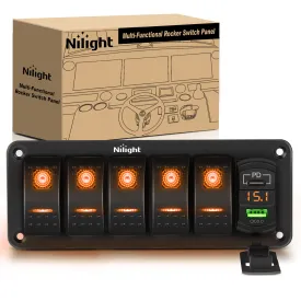 5 Gang Switch Panel With QC3.0 & PD Charger And Voltmerter with Orange Backlit