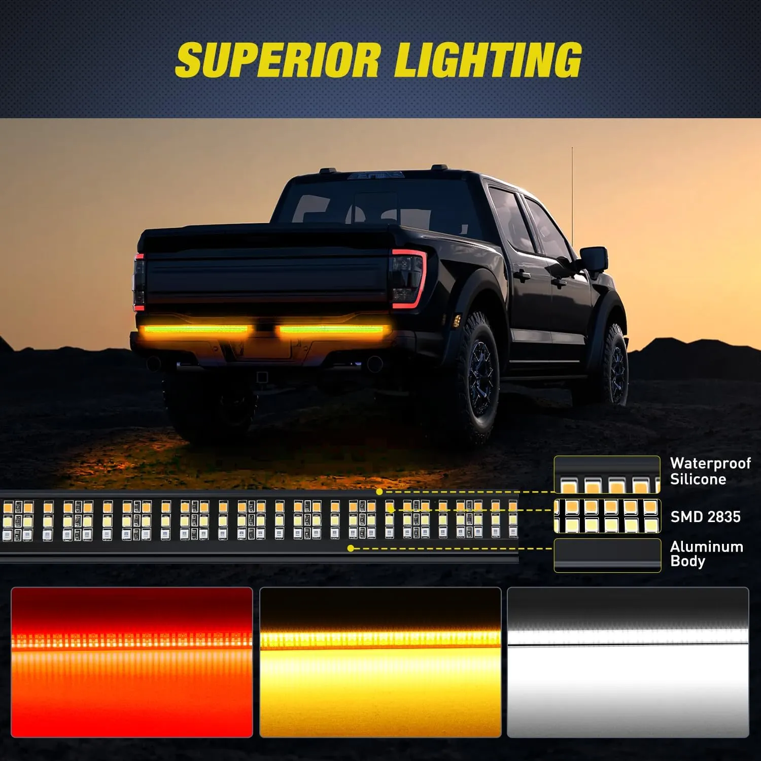 56 Inch Aluminum Frame Triple Row 576 Leds Red White Amber Light Strip