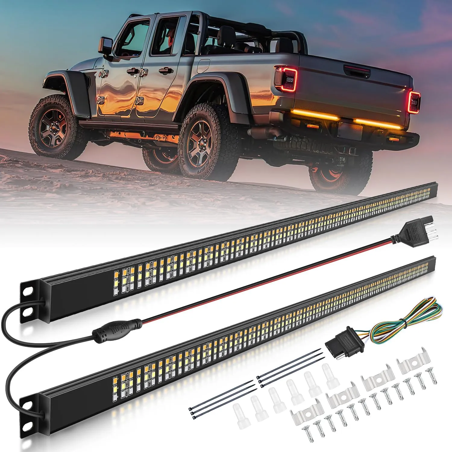 56 Inch Aluminum Frame Triple Row 576 Leds Red White Amber Light Strip