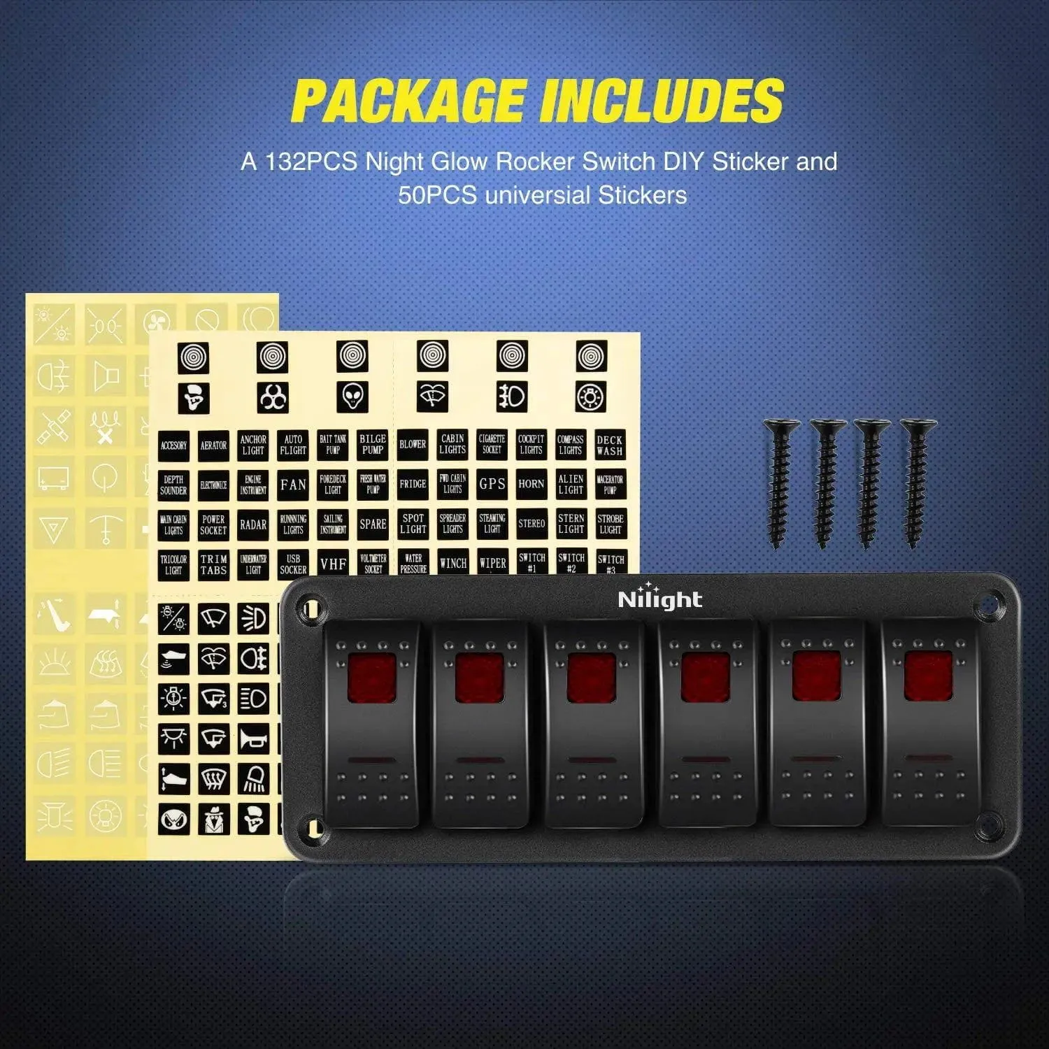 6Gang Aluminum 5Pin ON/Off Red Rocker Switch Panel