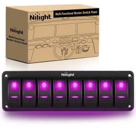 8Gang Aluminum 5Pin ON/Off Rocker Switch Panel Purple
