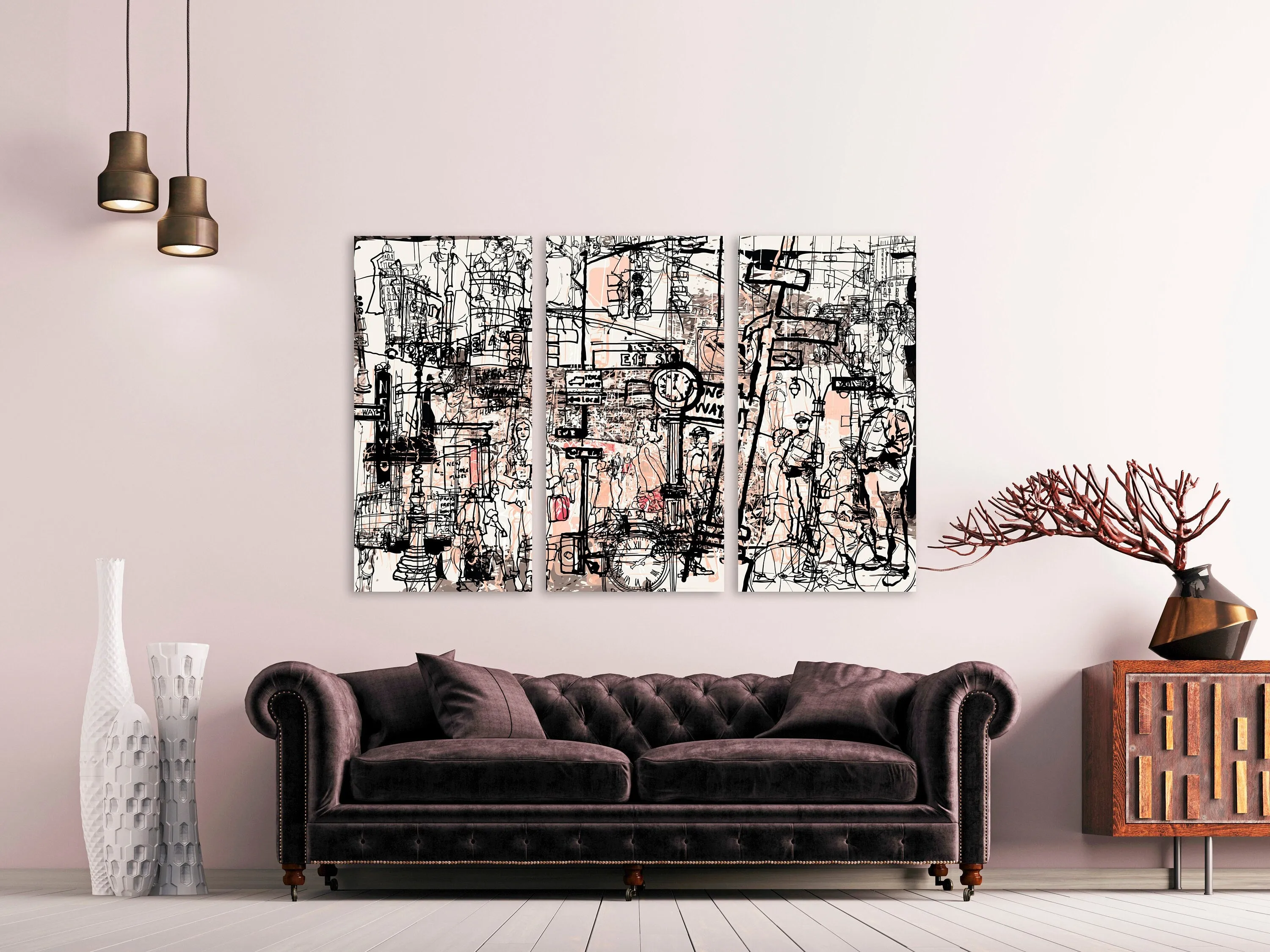 Abstract modern art print, multi panel canvas, abstract city painting, street art posters, extra large wall art, abstract people wall art