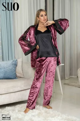 An Elegant 3 Piece Pijama Set with Shiny look