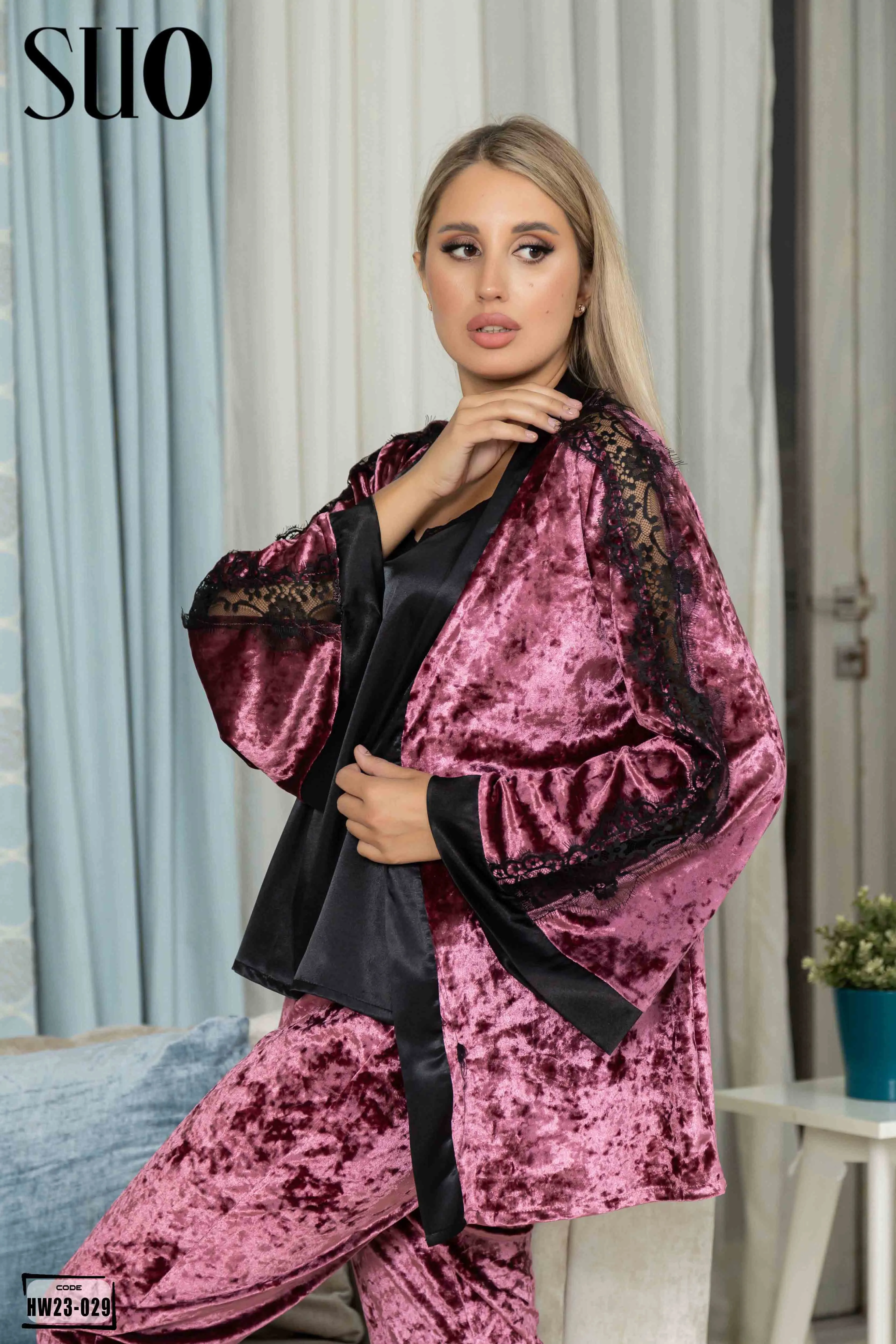 An Elegant 3 Piece Pijama Set with Shiny look