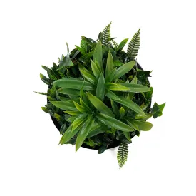Artificial green foliage wall circular art panel MDF 30 cm black