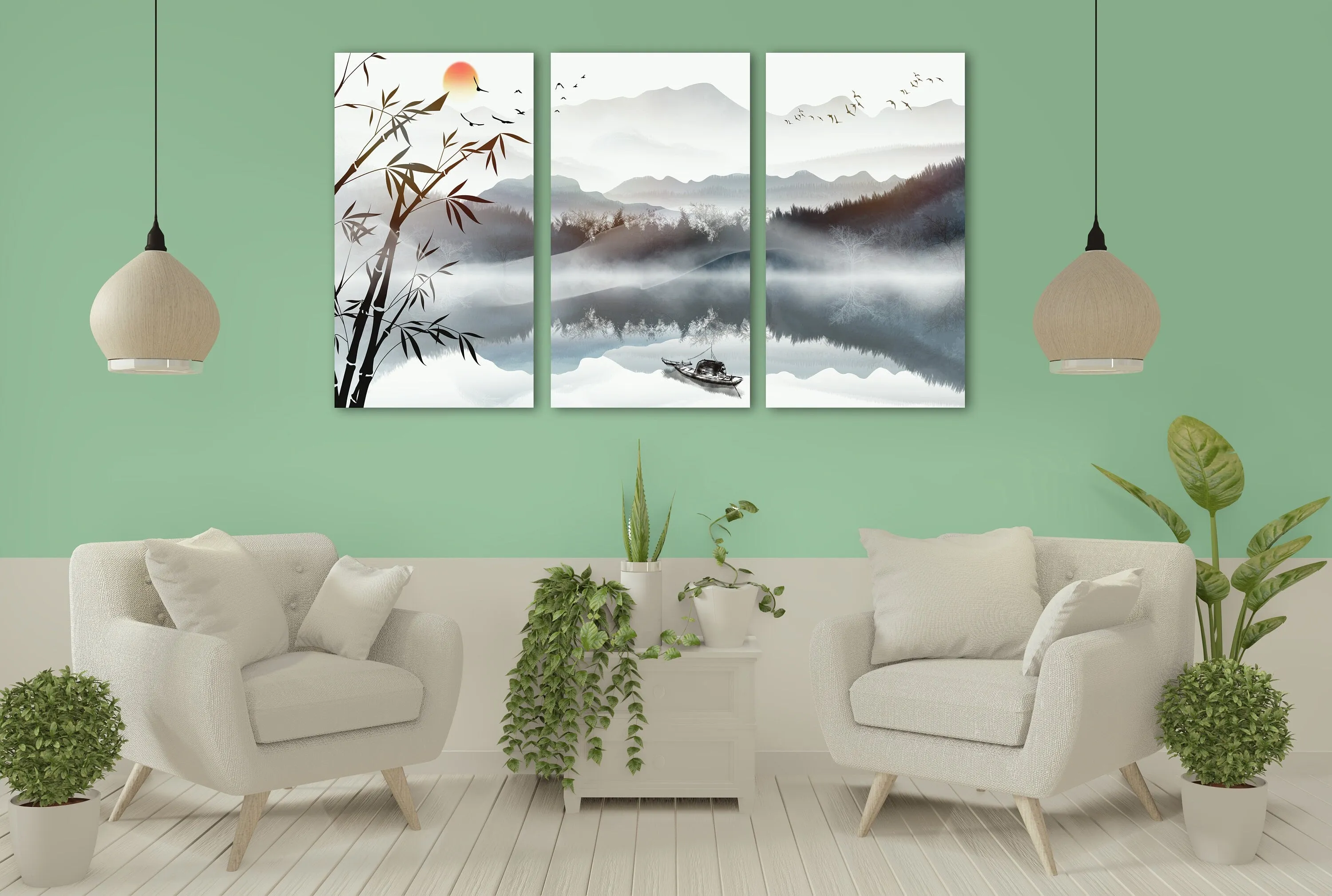 Asian framed wall art, blue ridge mountains canvas painting, rocks and mountains 3 piece frame canvas, mountains posters