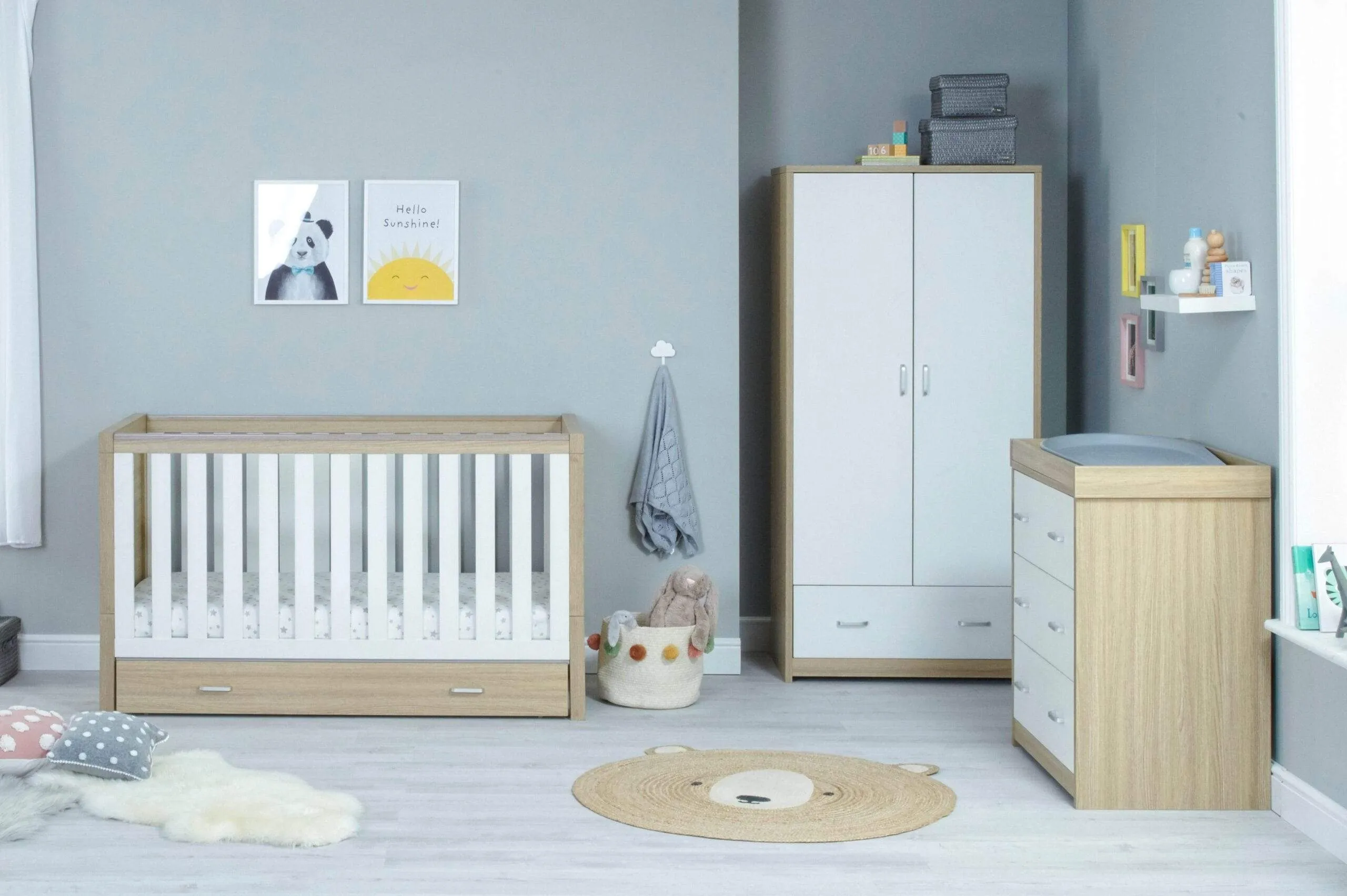 Babymore Luno 3 Piece Furniture Set with Drawer - White Oak
