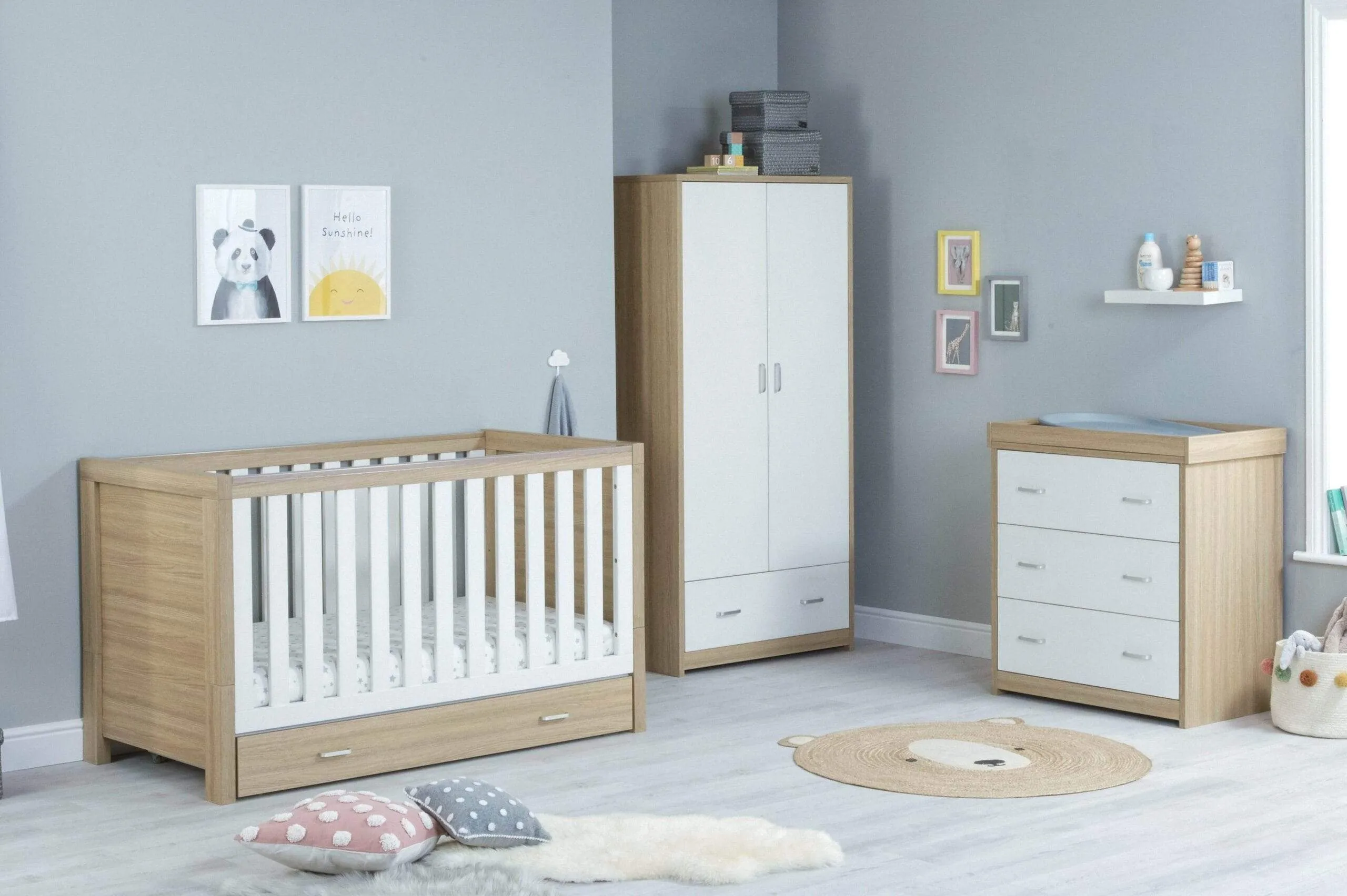 Babymore Luno 3 Piece Furniture Set with Drawer - White Oak