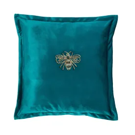 Bee Jewel Beaded Teal Velvet Cushion (43cm x 43cm)