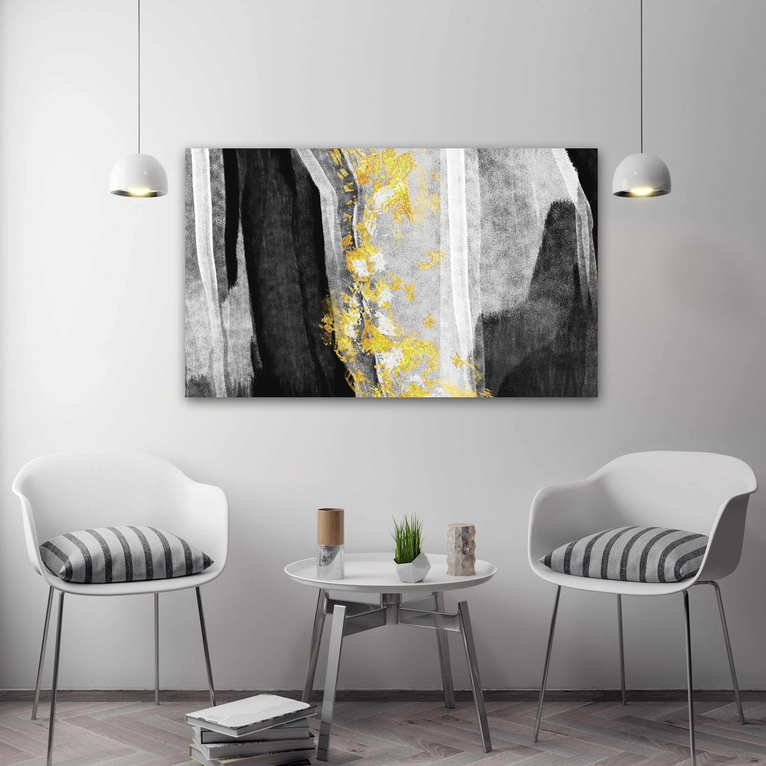 Black and gold abstract wall art, multi panel abstract canvas painting, dining room wall decor, extra large wall art