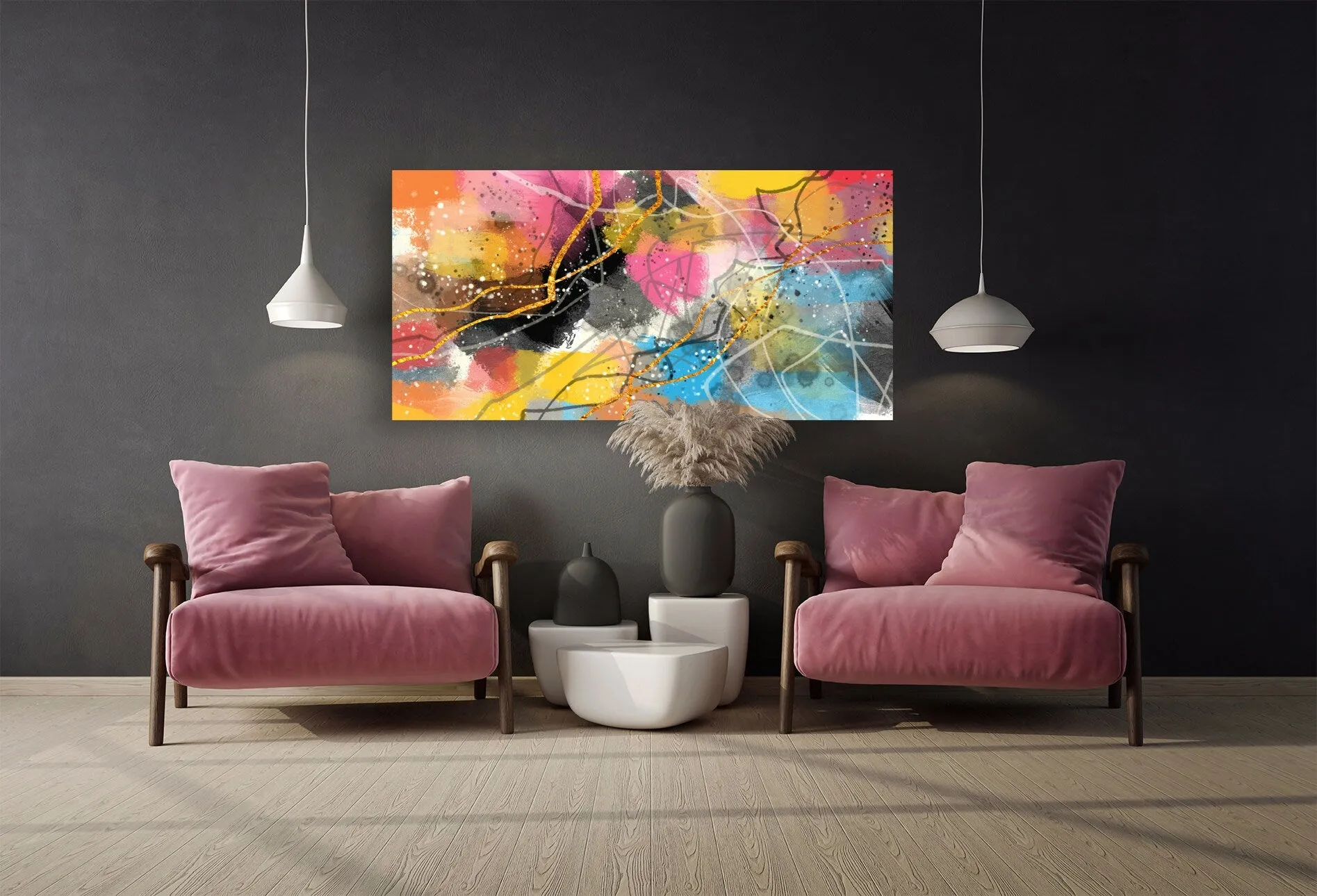 Blue and yellow rainbow clip art  Large wall art framed abstract Modern abstract art Multi panel canvas Abstract wall art Abstract painting