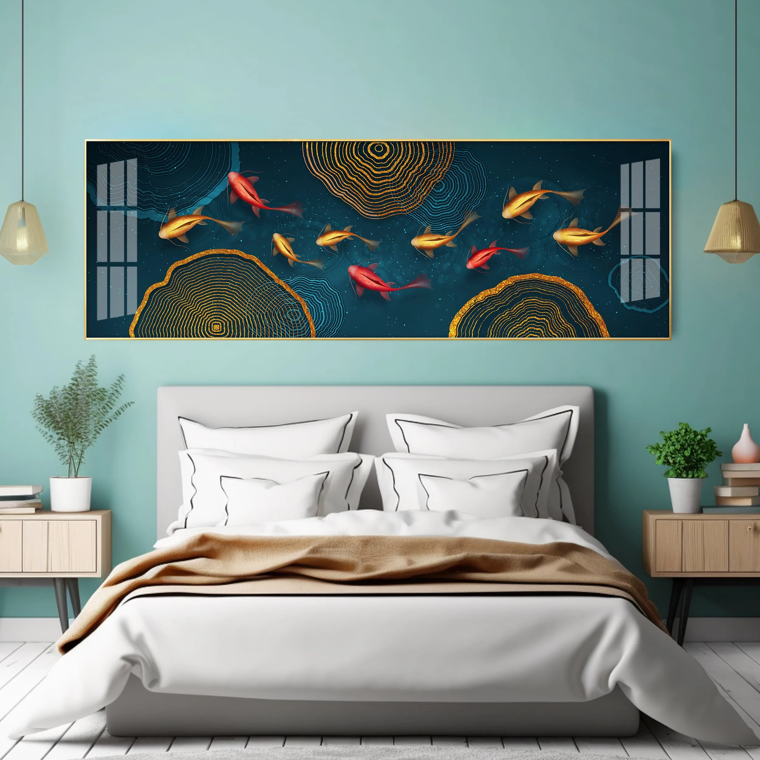 Colorful Koi Fish Premium Acrylic Horizontal Wall Art