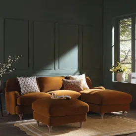 Luxurious Daphnis Cinnamon Velvet Grande Right-Hand Chaise Sofa