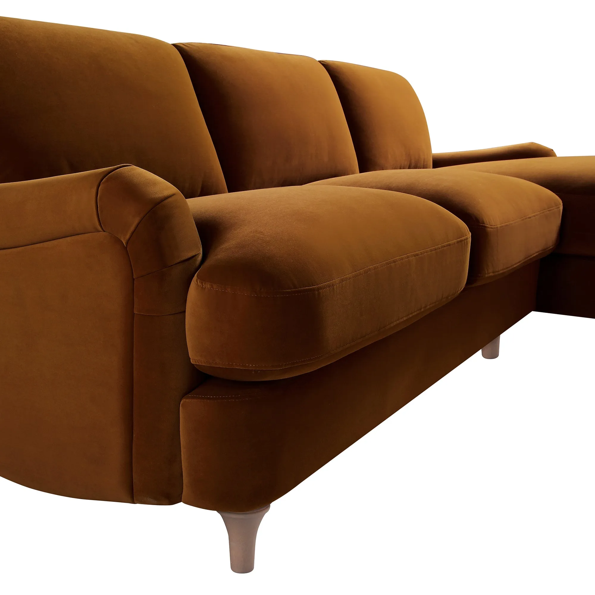 Luxurious Daphnis Cinnamon Velvet Grande Right-Hand Chaise Sofa