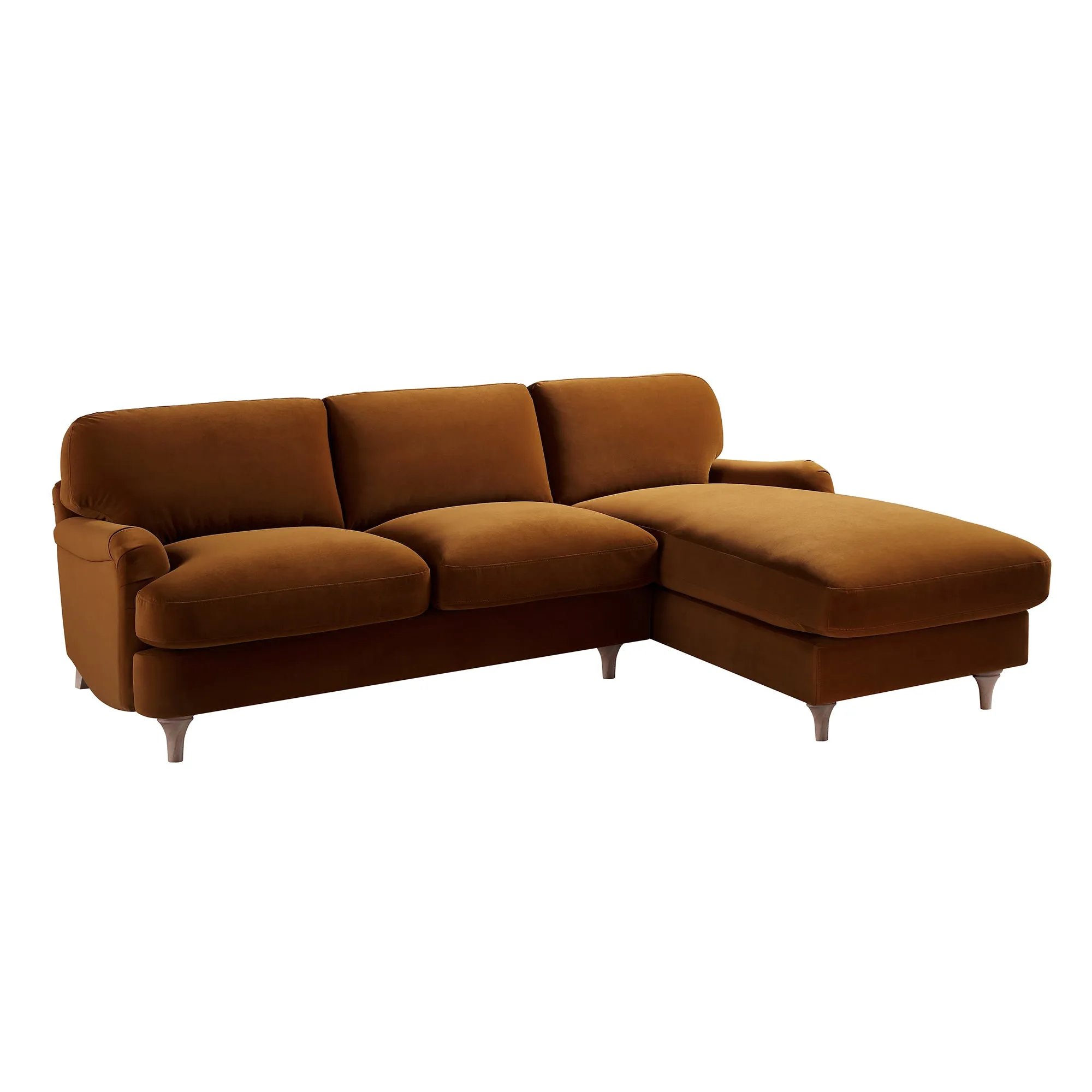 Luxurious Daphnis Cinnamon Velvet Grande Right-Hand Chaise Sofa