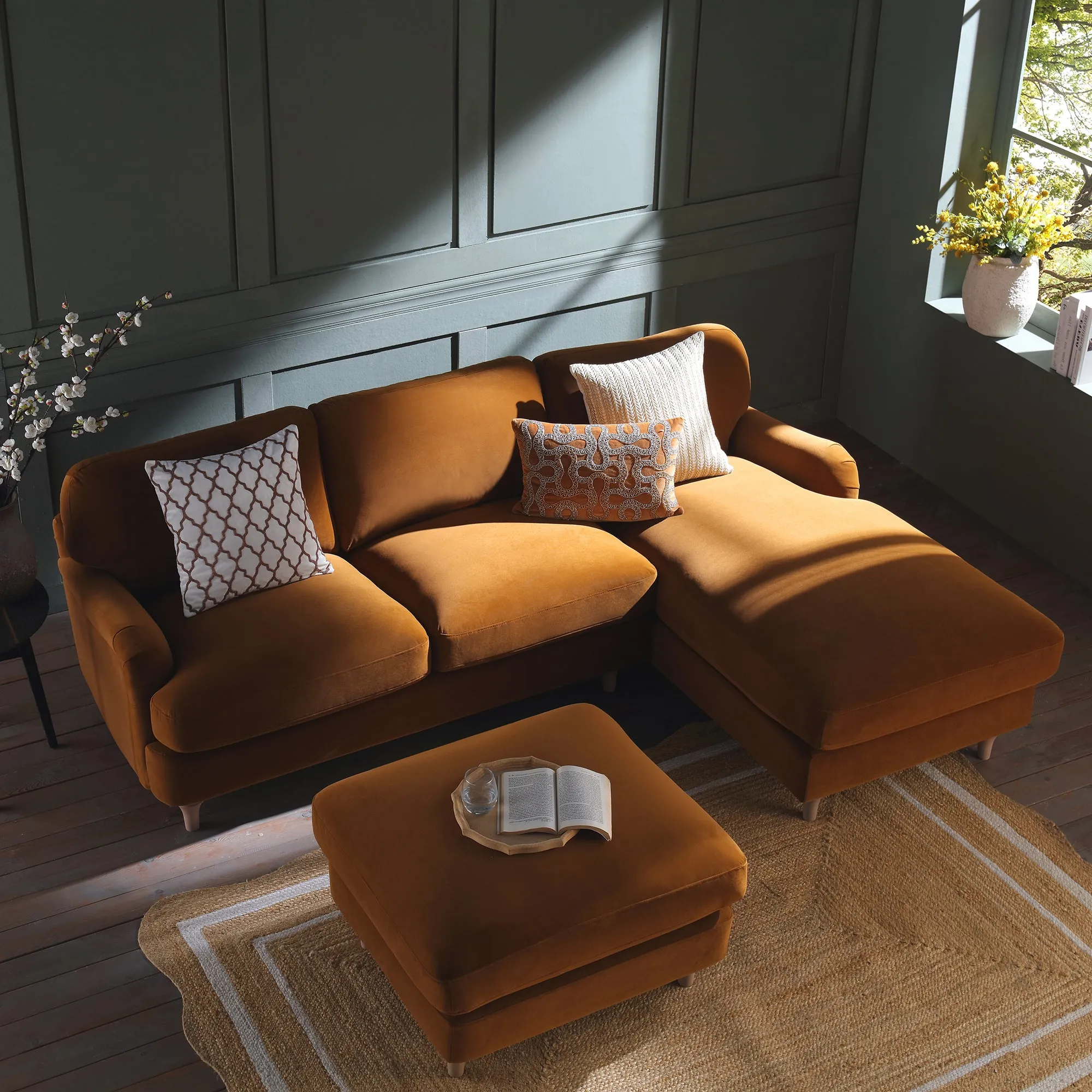 Luxurious Daphnis Cinnamon Velvet Grande Right-Hand Chaise Sofa