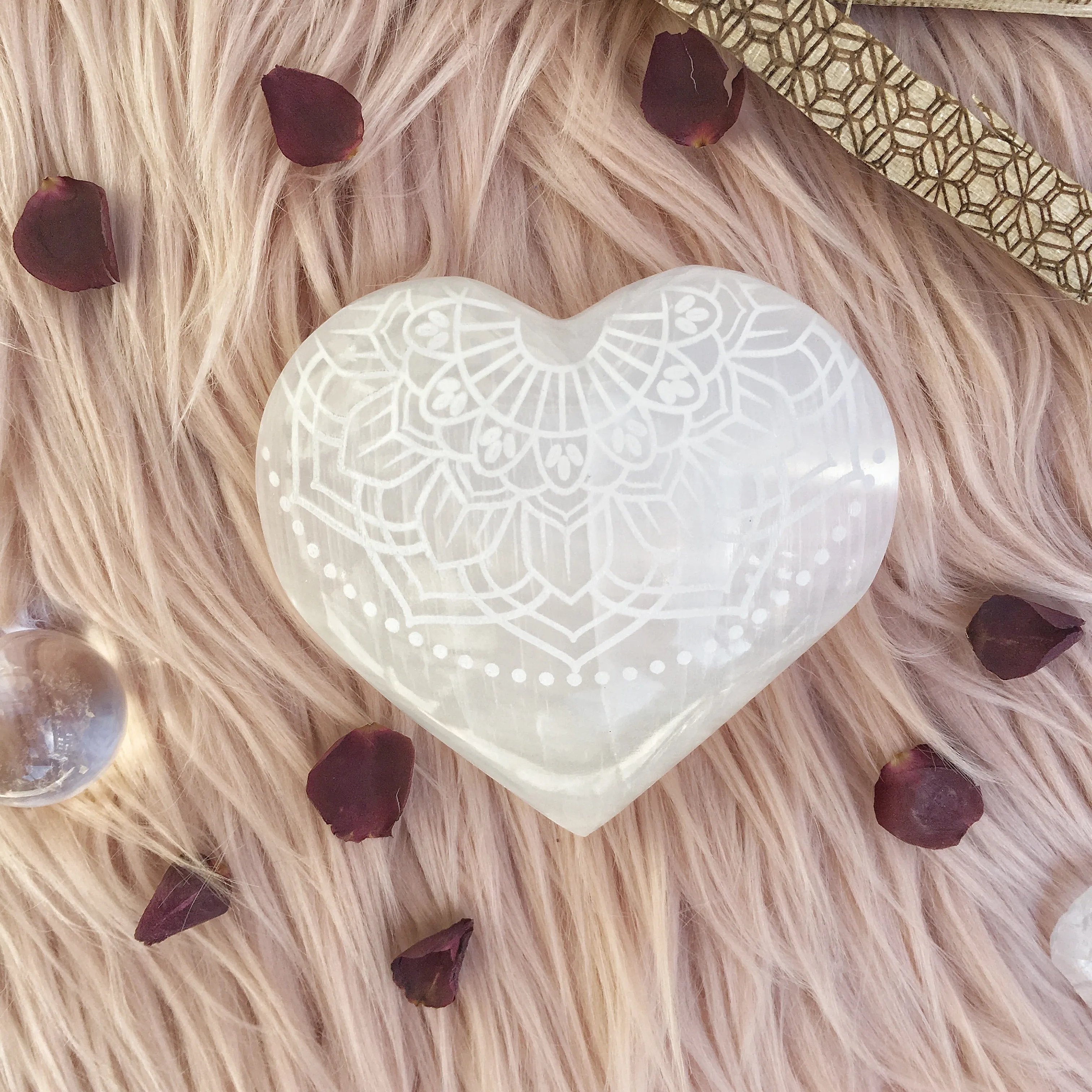 Etched Selenite Heart "Radiate Bliss"