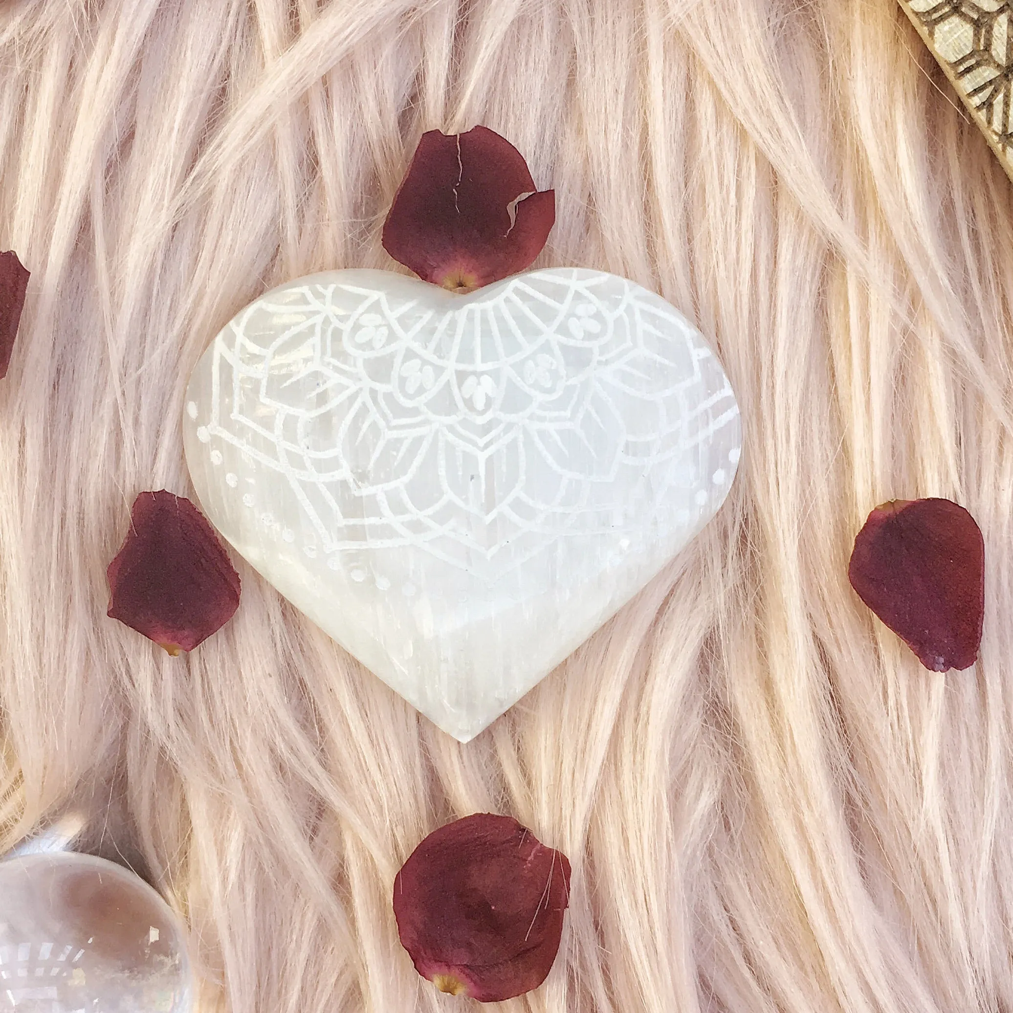 Etched Selenite Heart "Radiate Bliss"