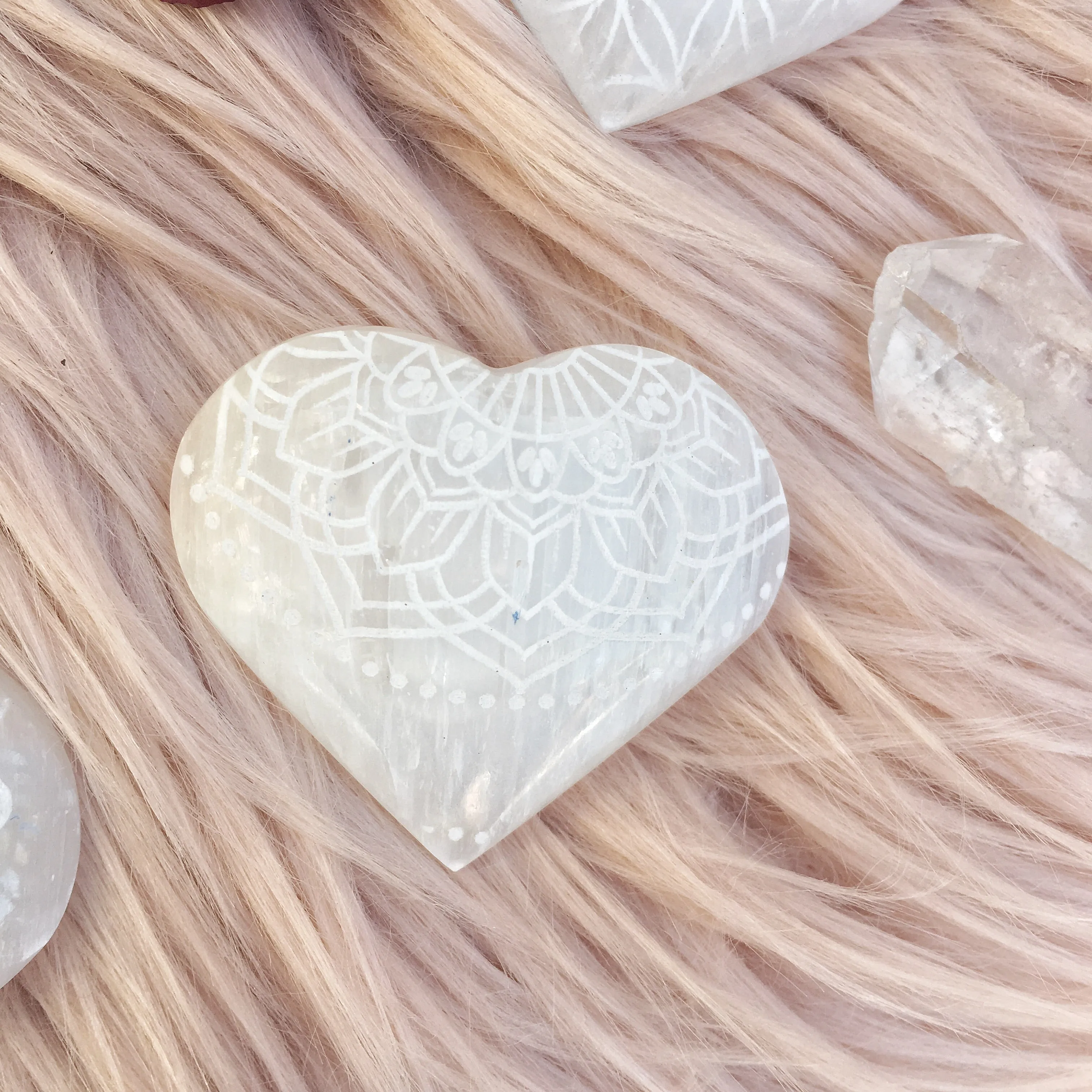 Etched Selenite Heart "Radiate Bliss"