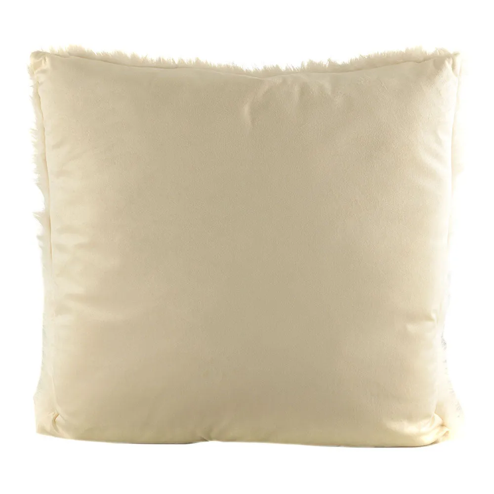 Faux Fur Cushion with Velvet Back White 50x50cm