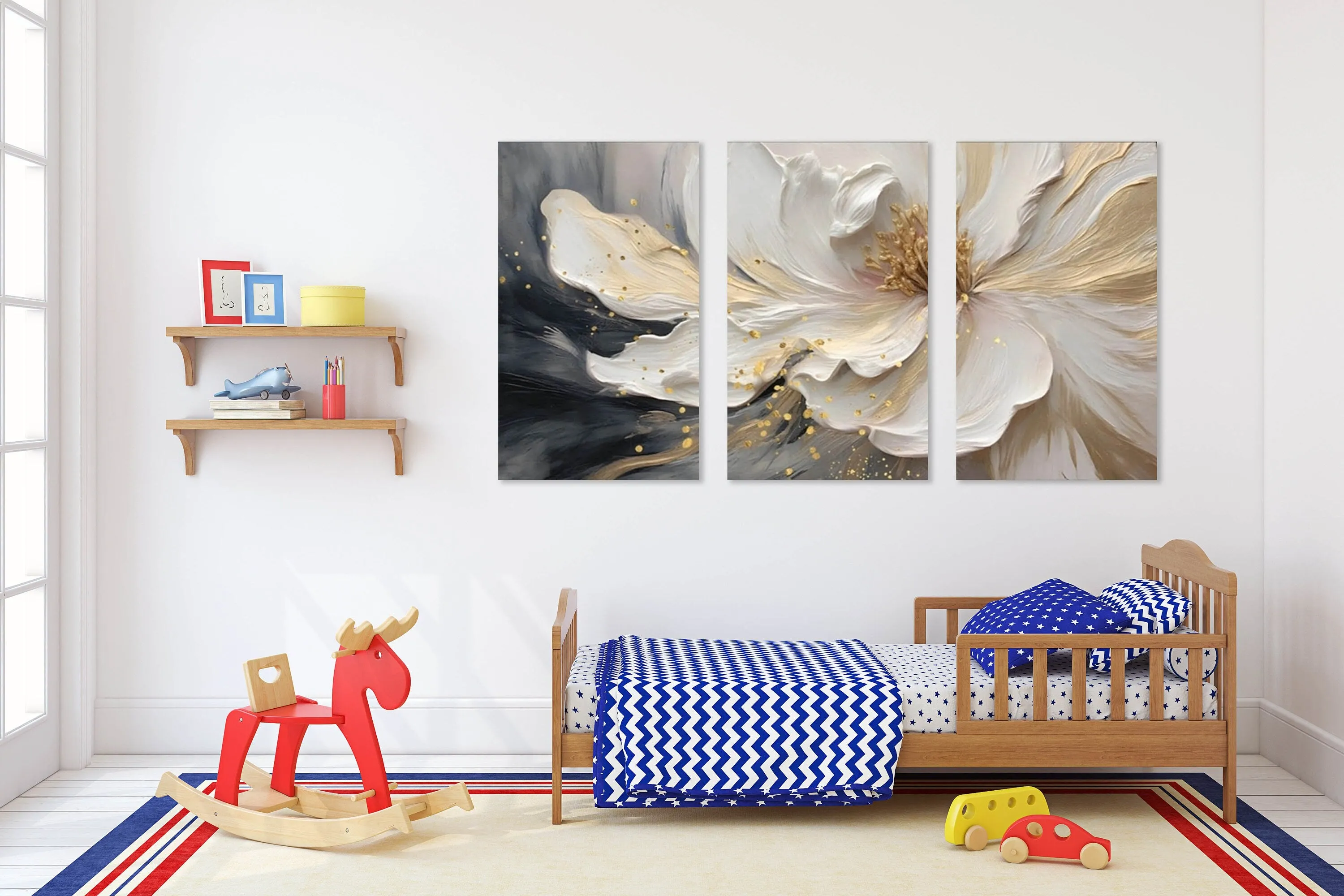 Floral canvas print, large three panel wall art, big flower artwork, 3D multi piece wall art, bedroom wall art, botanical artwork for gift