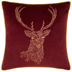 Forest Fauna Woodland Stag Square Cushion Burgundy/Gold