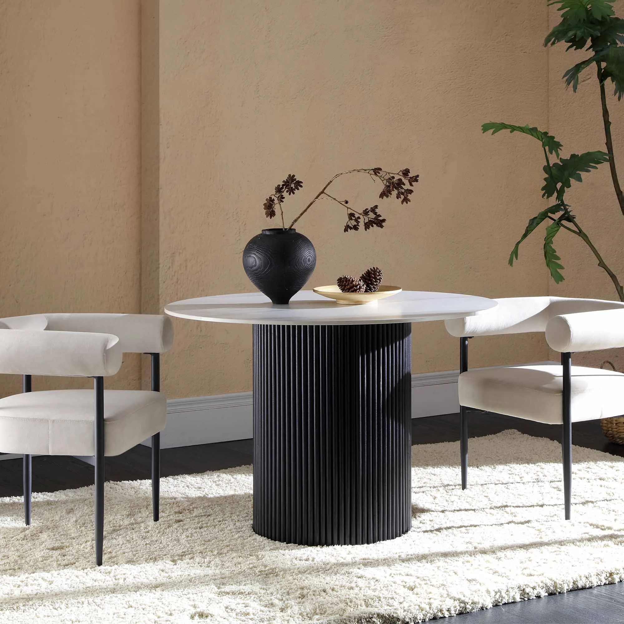 Fulbourn Champagne Velvet Dining Chair with Black Legs