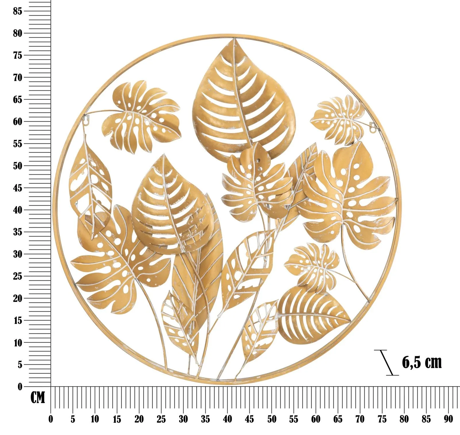 Golden Tropical Leaves in Round Frame Wall Decor
