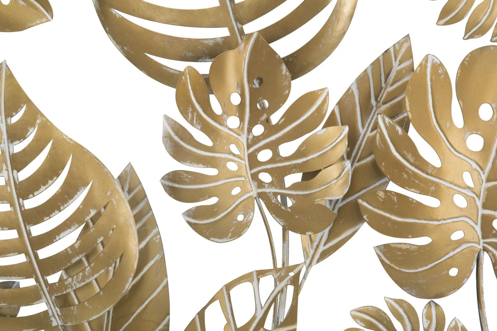 Golden Tropical Leaves in Round Frame Wall Decor