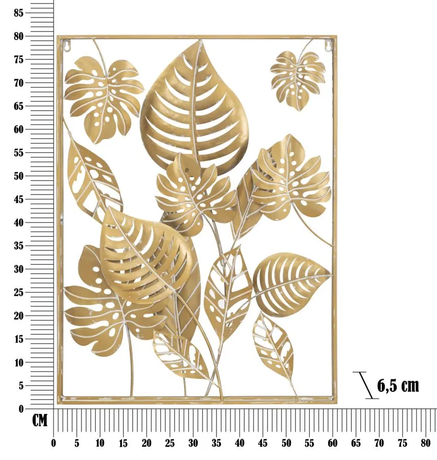 Golden Tropical Leaves in Square Frame Wall Decor