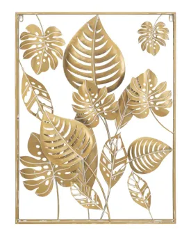 Golden Tropical Leaves in Square Frame Wall Decor