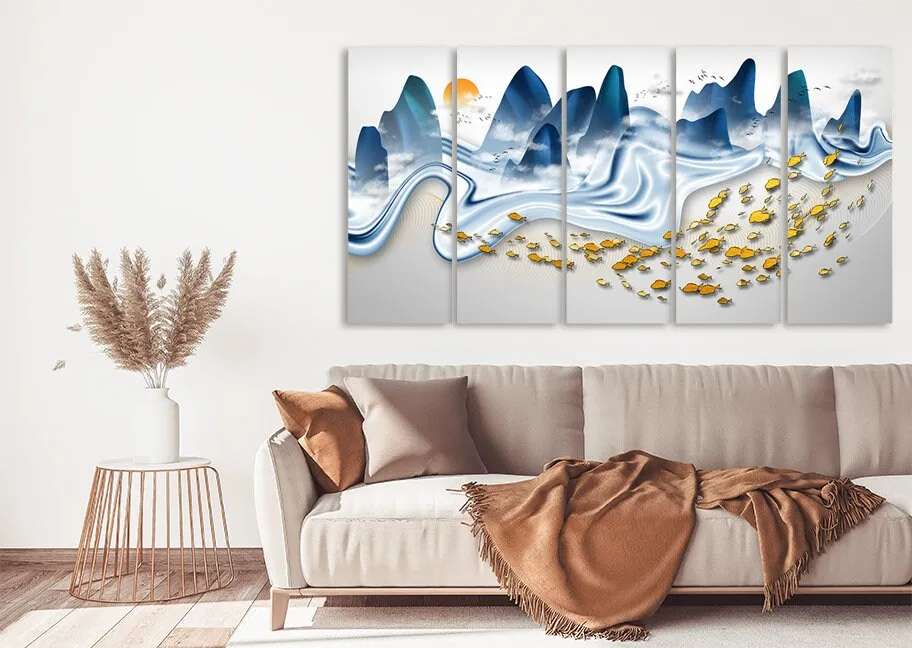 Goldfish print Gapanese wall art Mountain wall decal Blue ridge mountains line art wall print Modern abstract canvas painting
