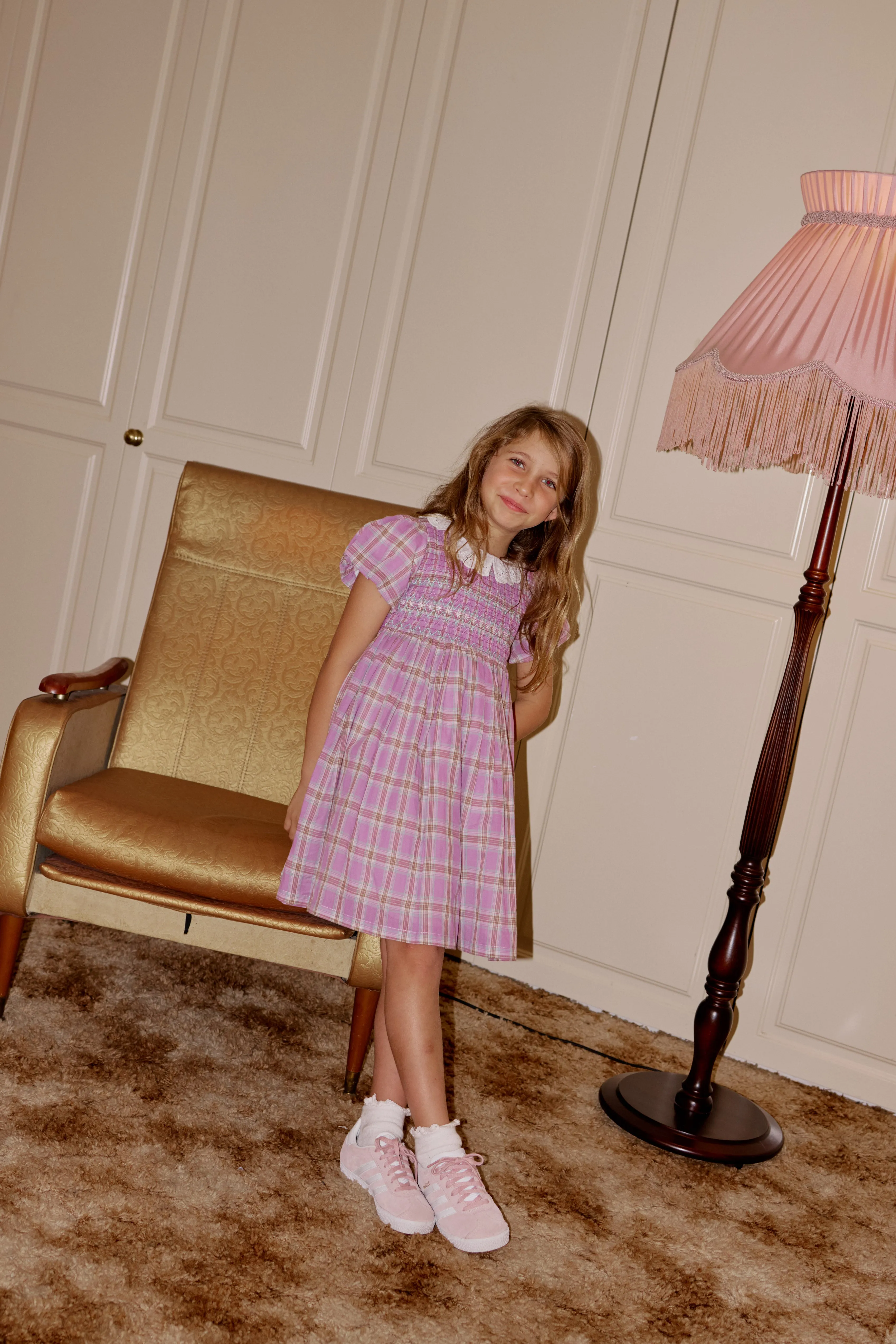 Goldie   Ace Flo Smocked Dress Mauve Check