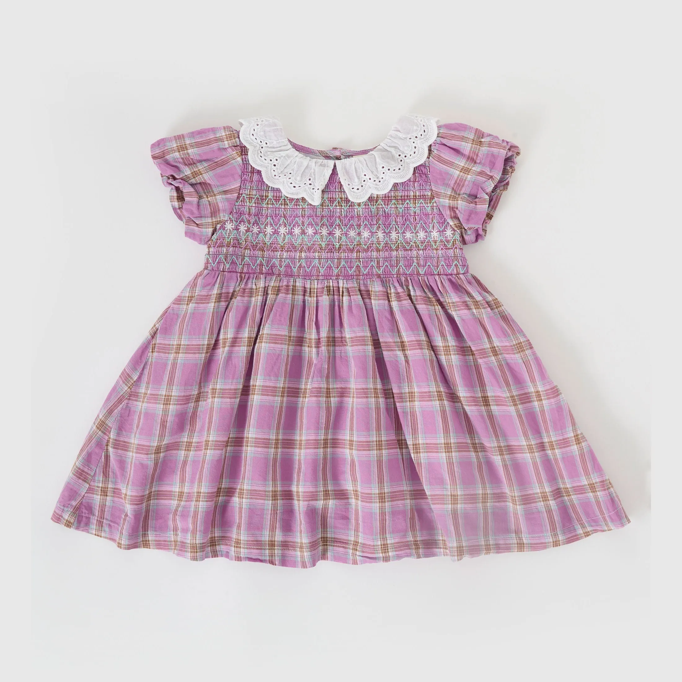 Goldie   Ace Flo Smocked Dress Mauve Check