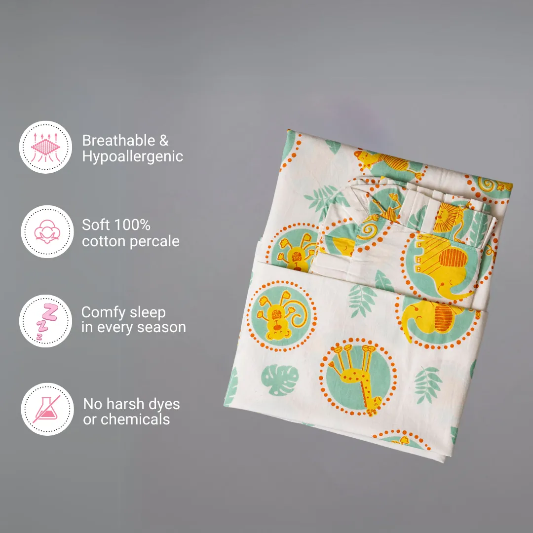 Gudgoodie Kids Flat Bedsheet Set  - 100% Cotton Percale - Single/Double - Jungle Safari