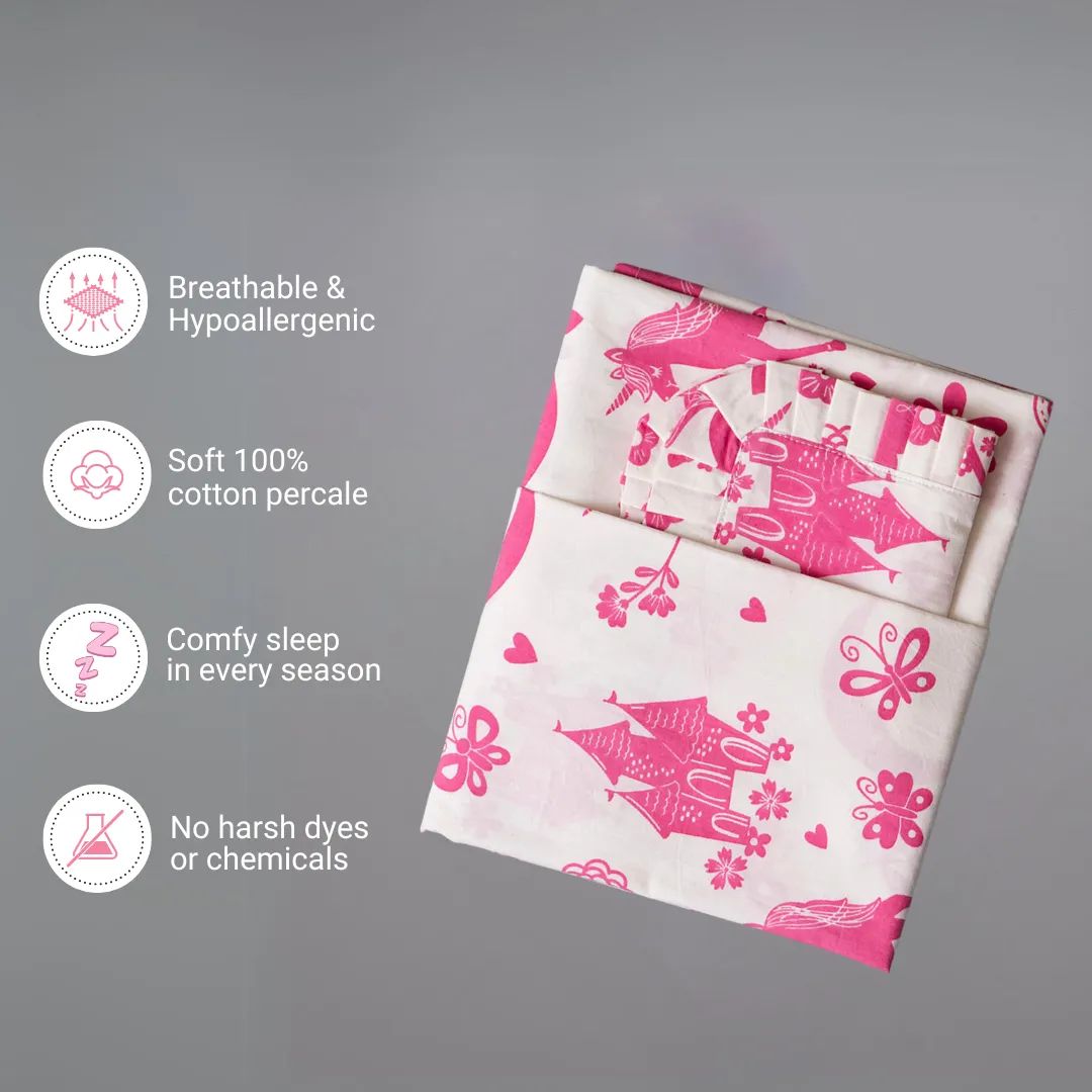 Gudgoodie Kids Flat Bedsheet Set  - 100% Cotton Percale - Single/Double - Magical Unicorns